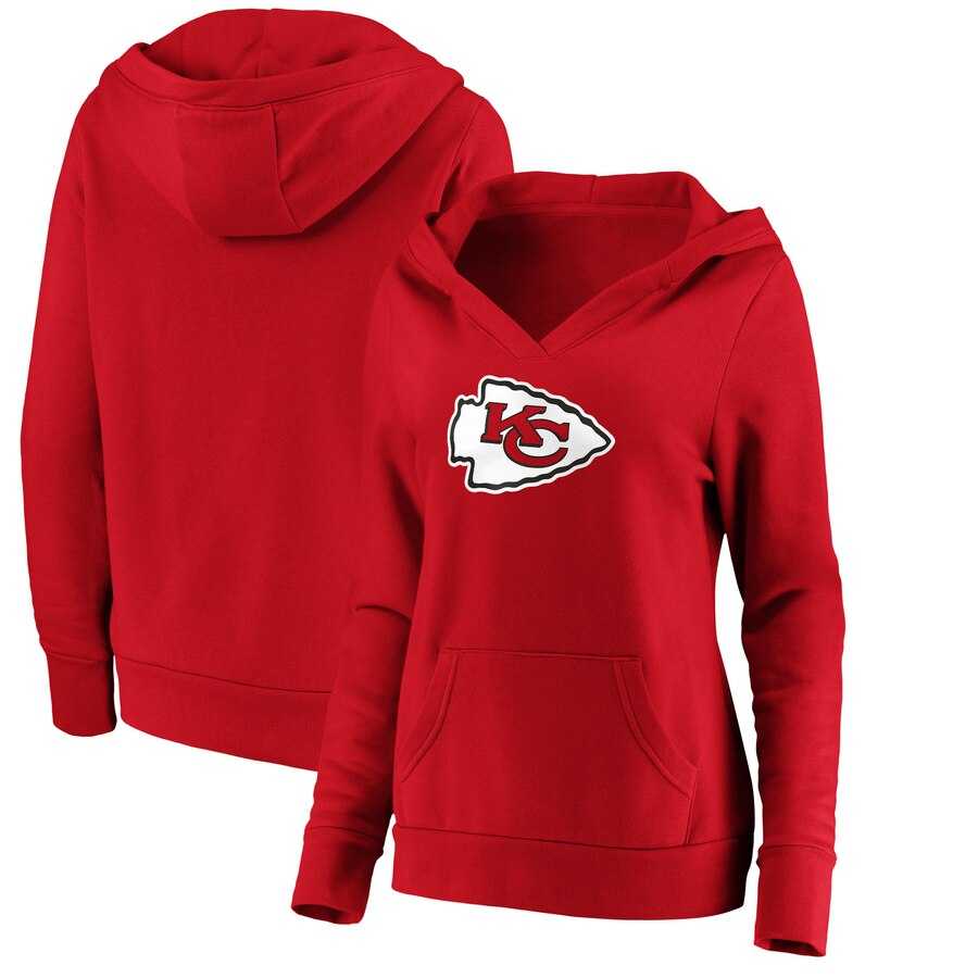 Kansas City Chiefs NFL Pro Line by Fanatics Branded Women Primary Team Logo VNeck Pullover Hoodie Red